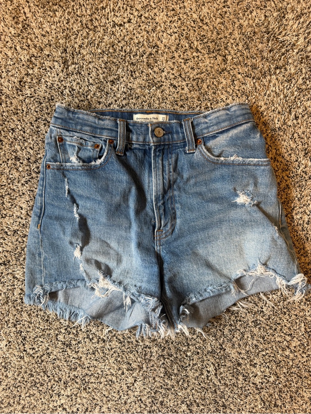 Abercrombie & Fitch Frayed Distressed Denim Shorts - Light Blue